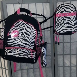 3CFG Zebra and Pink  Print Kids Backpack, Pencil and Lunch Bag Set NWT